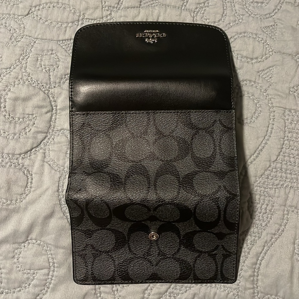Coach Solid/Monogram Black Leather Envelope Style… - image 4